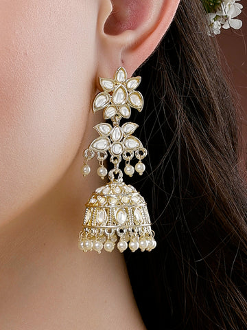Karatcart Gold Plated Kundan Stone Studded Jhumki Drop Earrings for Women