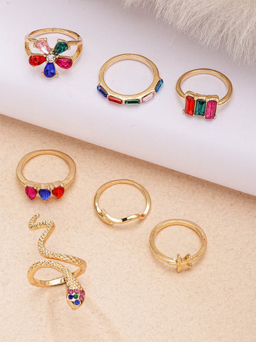Bohey by KARATCART Set of 7 Gold-Plated Boho Midi Finger Rings for Women