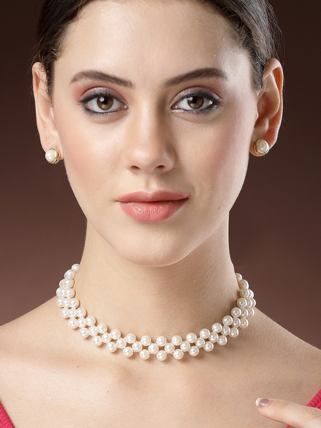 Karatcart Gold Plated Kundan Pearl Beaded Jali Choker Necklace for Women