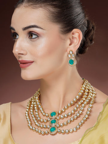 Karatcart Green Polki Kundan Classic Jewellery Set for Women