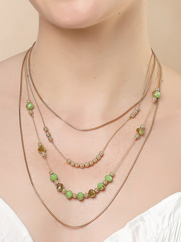 Bohey by KARATCART Gold-Plated Green Ctystal Multilayer Chain Necklace for Women