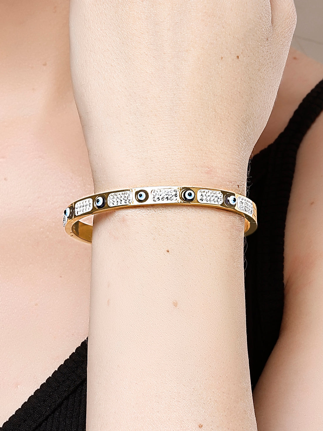 Bohey by KARATCART Gold-Plated Evil Eye Cubic Zirconia Bangle-Style Bracelet for Women