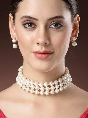 Karatcart Gold Plated Multilayer Pearl Beaded Choker Necklace for Women