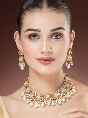 Karatcart Polki Kundan Drop Pearl Design Choker Jewellery Set for Women