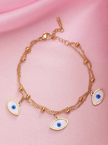 Bohey by KARATCART Gold-Plated Evil Eye Studded Charm Bracelet for Women