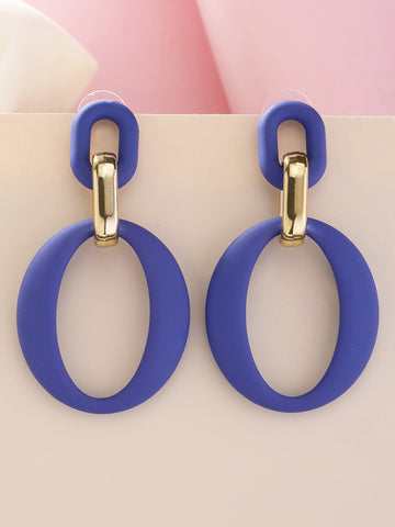 Bohey by KARATCART Matte Finish Blue Linked Dangler Earrings for Women