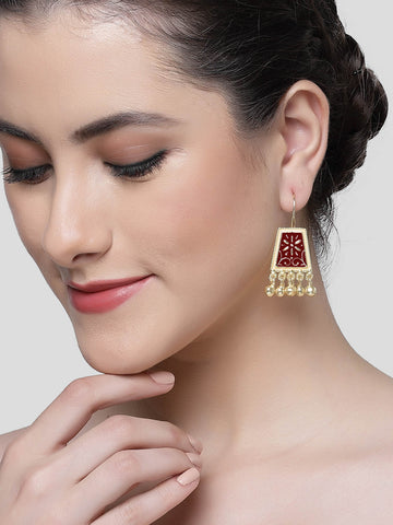 Karatcart Gold Plated Maroon Meena Drop Earring for Women