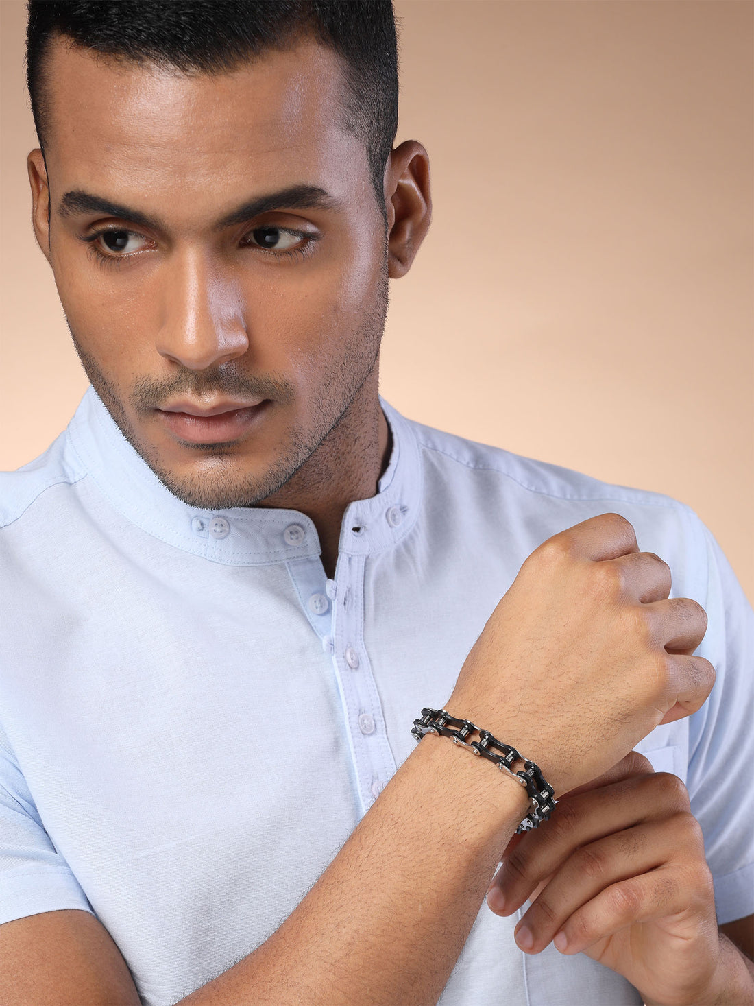 Bohey by KARATCART Black and Silver Link Bracelet for Men