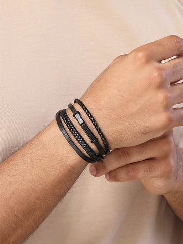 Bohey by KARATCART Men Leather Multistrand Wraparound Bracelet
