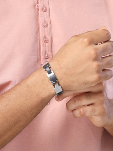 Bohey by KARATCART Black and Silver Link Bracelet for Men