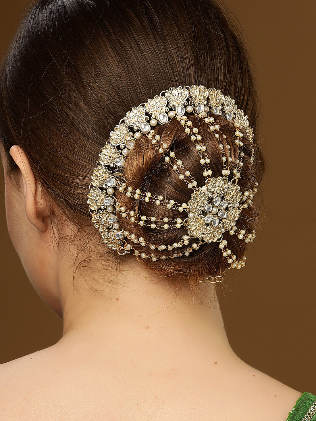 KARATCART Gold Plated Floral Design Kundan Hair Juda for Women