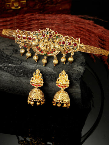 Karatcart Gold Plated Laxmi Mata Design Choker Temple Jewellery Set for Women