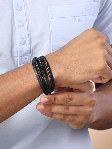 Bohey by KARATCART Men Leather Multistrand Wraparound Bracelet