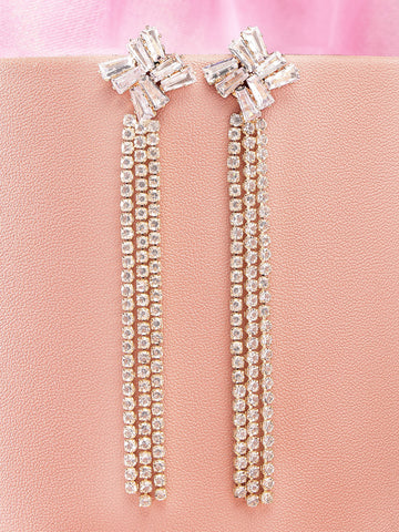 Bohey by KARATCART Gold Plated Cubic Zirconia Long Drop Earrings