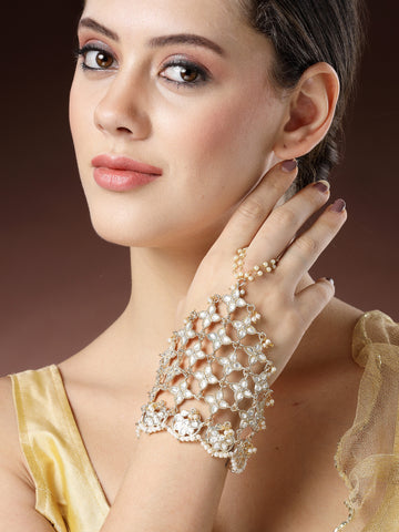 Karatcart Gold Plated Floral Kundan Jali Hathphool for Women