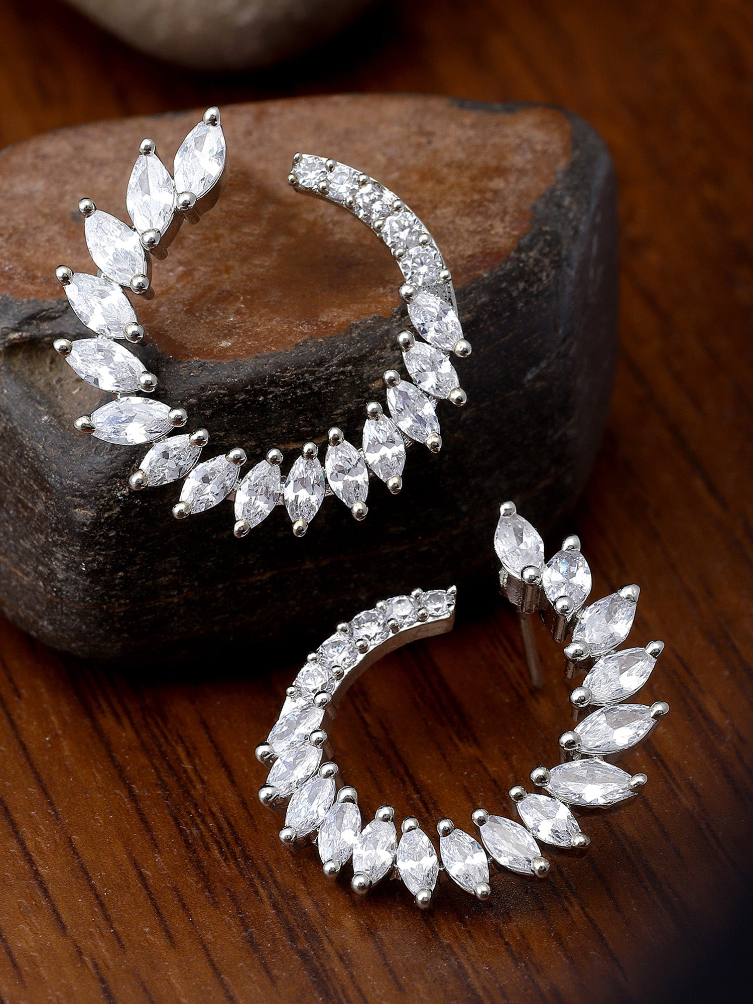 KARATCART Silver Plated American Diamond Hoop Silver Earrings for