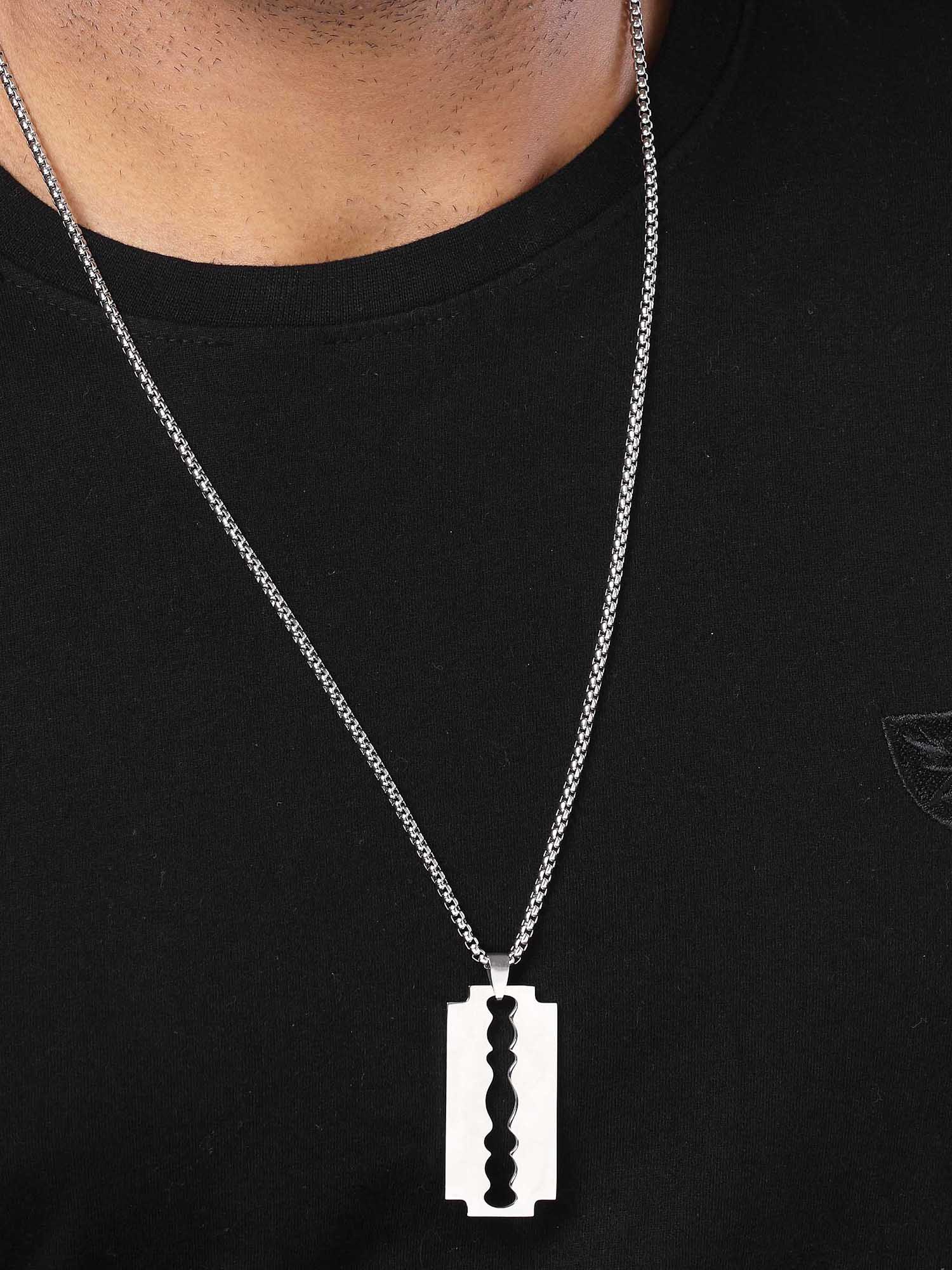 Bohey by KARATCART Silver Plated Razor Blade Metal Chain Pendant for Men
