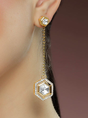 Karatcart Gold Plated Hexagonal Design Polki Kundan Drop Earrings for Women