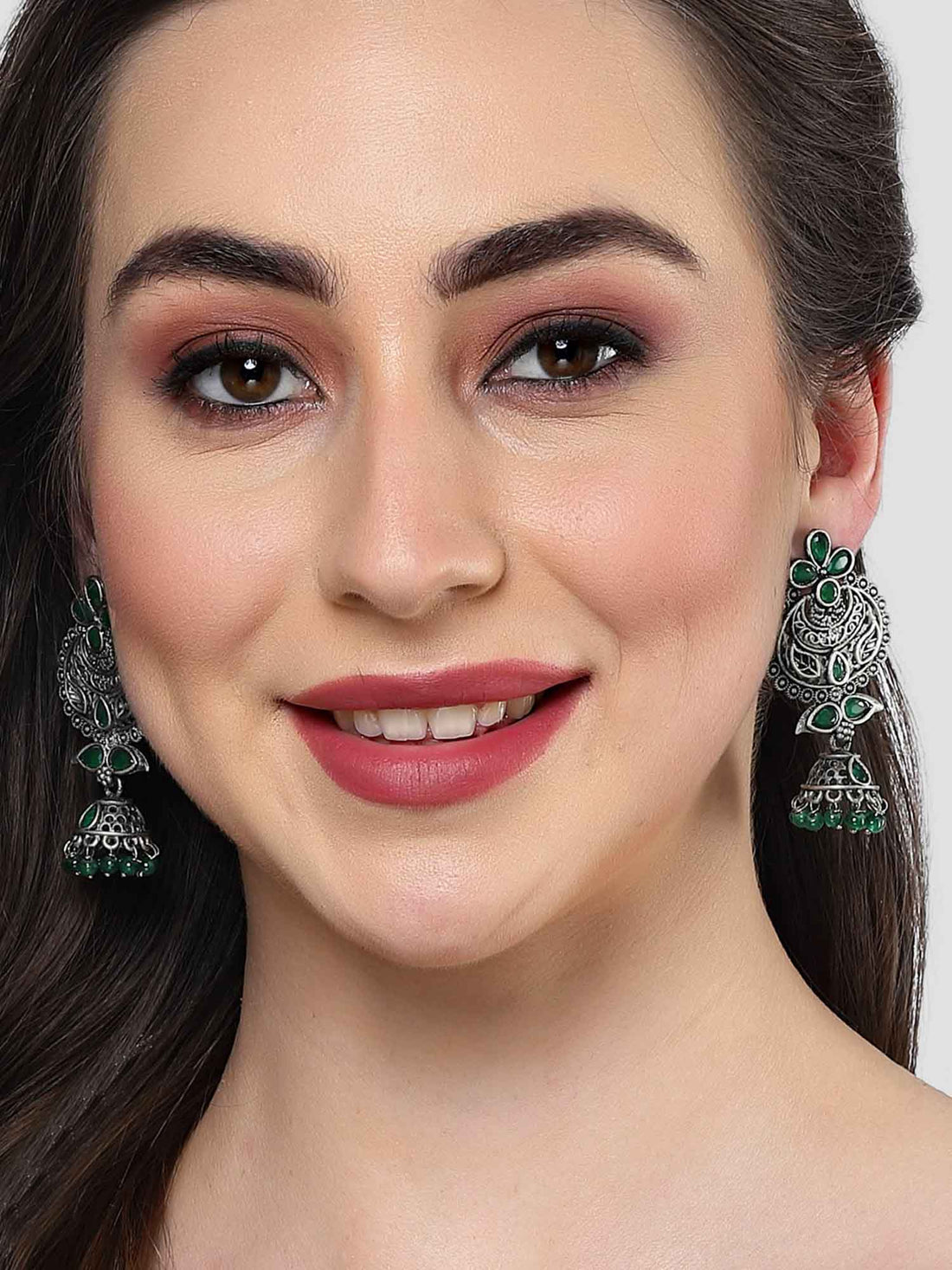 Karatcart Oxidised Silver Green Beads and Stone Studded Dangler Earring for Women