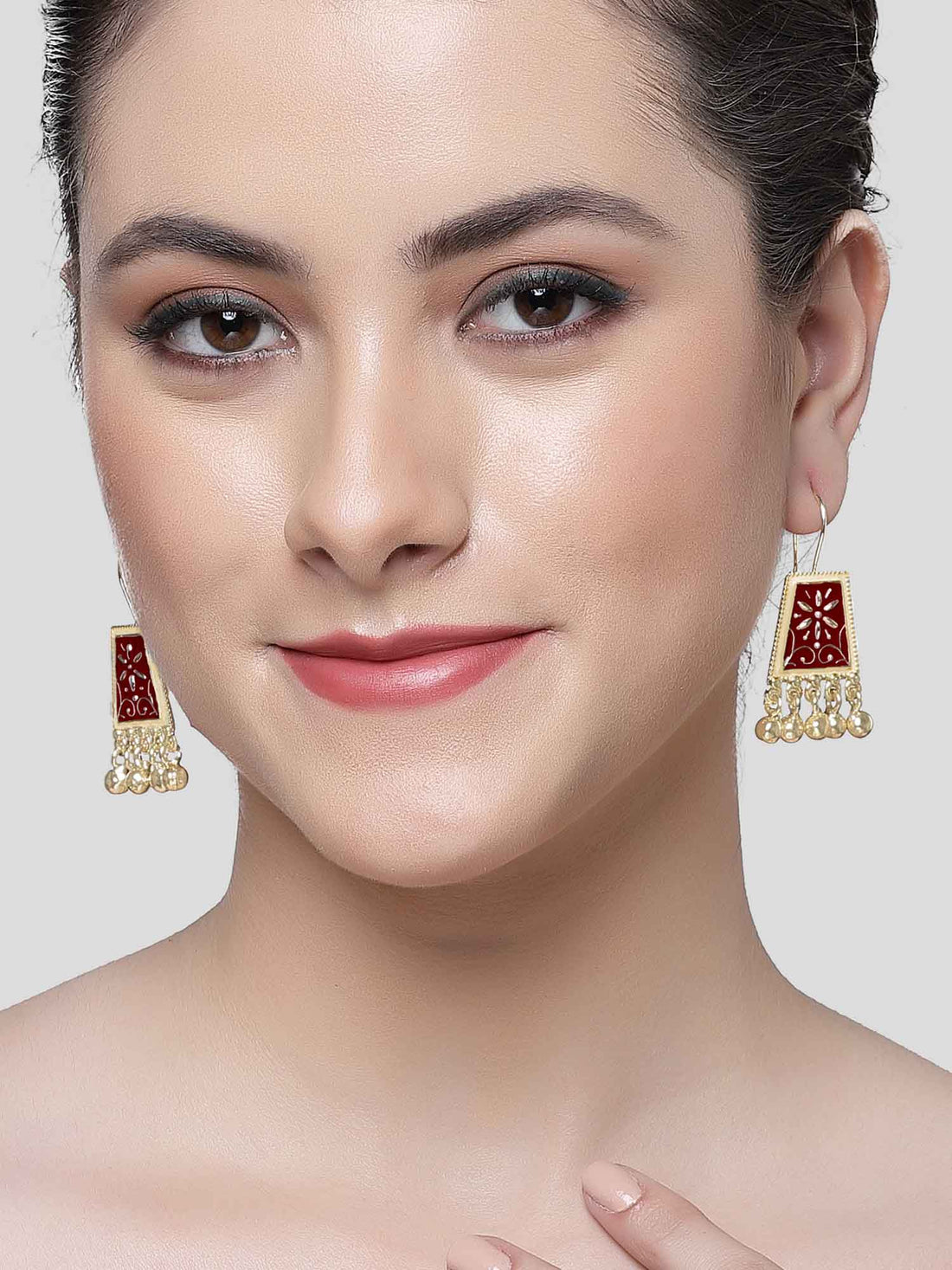 Karatcart Gold Plated Maroon Meena Drop Earring for Women