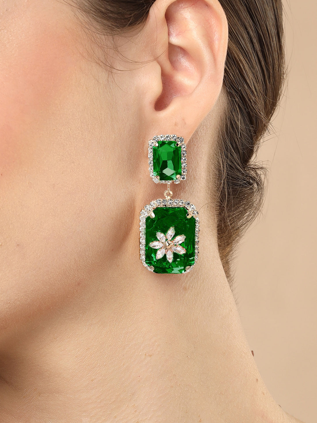 Bohey by KARATCART Gold-Plated Contemporary Green Drop Earrings for Women