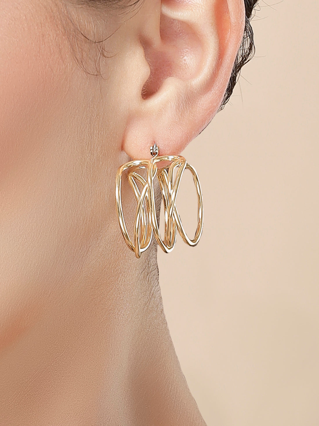 Bohey by KARATCART Gold Plated Multi Line Hoop Earrings for Women