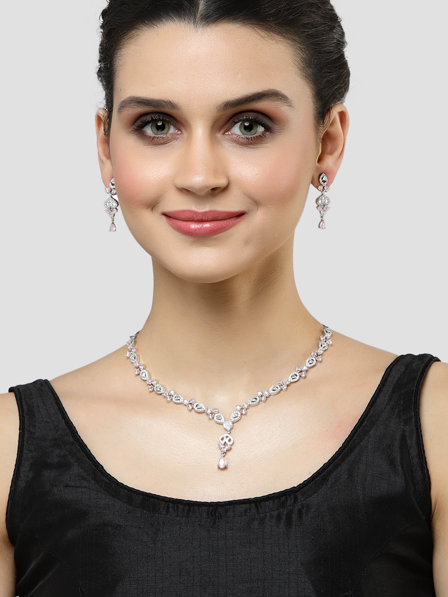 American diamond necklace set with Earrings , Cubic hotsell Zirconia necklace set, Beautiful Wedding necklace set