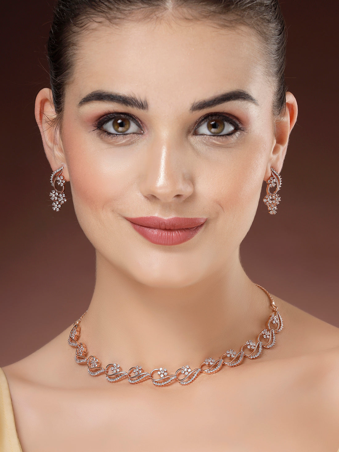 Karatcart Elegant Rose Gold Plated AD Necklace Set for Women