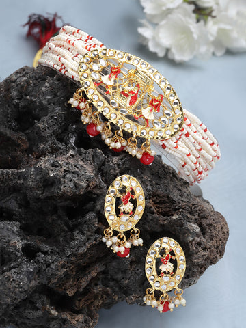 Karatcart Gold Plated Red Dulhan Doli Design Choker Necklace Set for Women