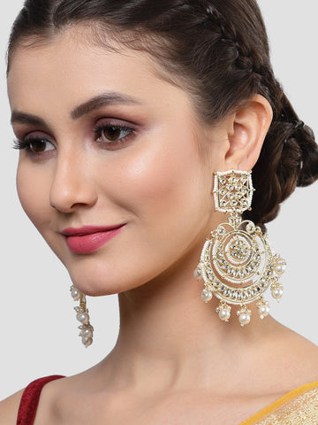 Karatcart Gold Plated Pearl Beaded Kundan Chandbali Earrings for Women