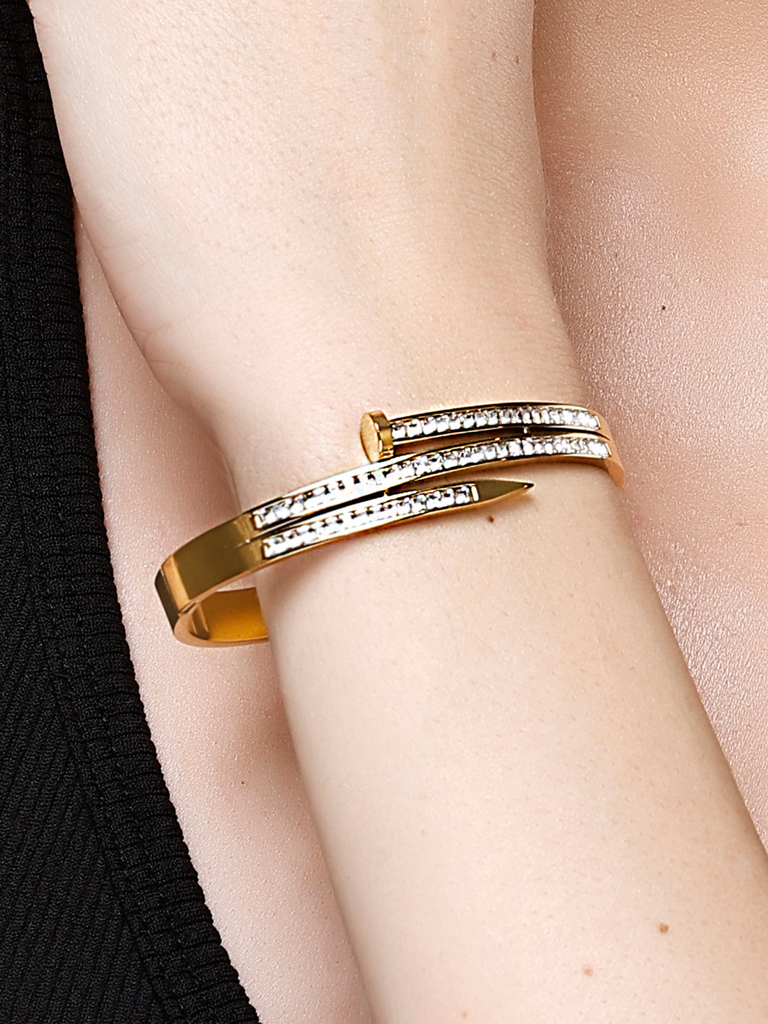 Bohey by KARATCART Gold-Plated White Cubic Zirconia Studded Bangle-Style Bracelet for Women