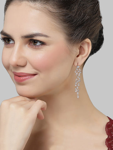 Karatcart Rose Gold Plated Cubic Zirconia Drop Earrings for Women
