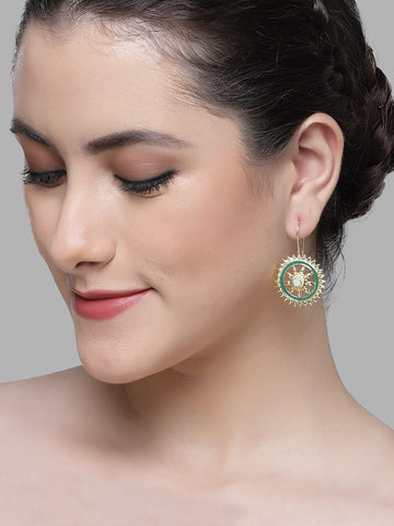 Karatcart Gold Plated Green Meena Sun Shape Drop Earring for Women