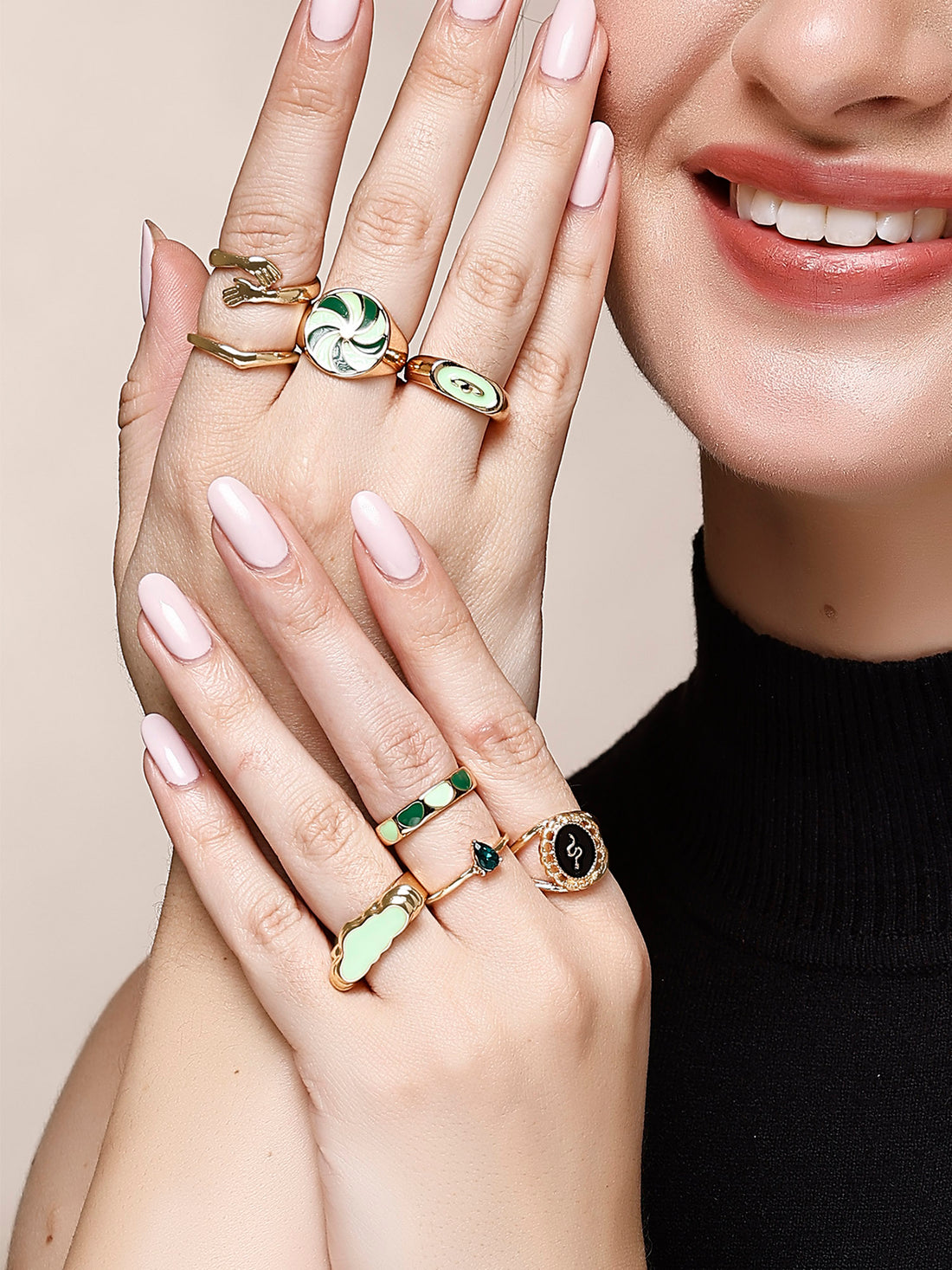 Bohey by KARATCART Set of 8 Gold-Plated Boho Midi Finger Rings for Women