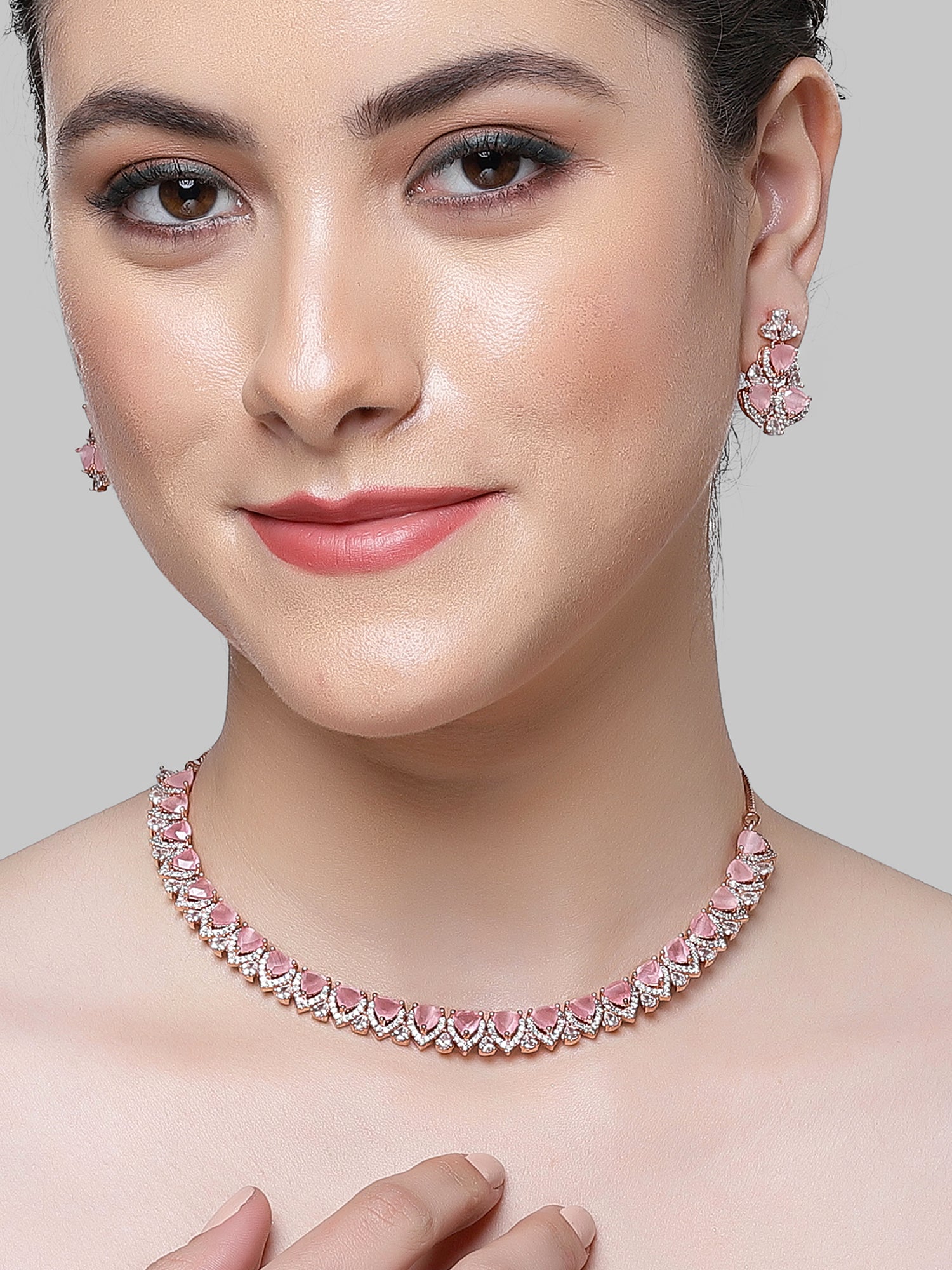 KARATCART Rose Gold Plated American Diamond Classic Rose Gold