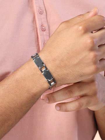 Bohey by KARATCART Black and Silver Link Bracelet for Men