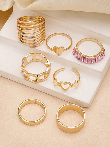 Bohey by KARATCART Set of 7 Gold-Plated Boho Midi Finger Rings for Women