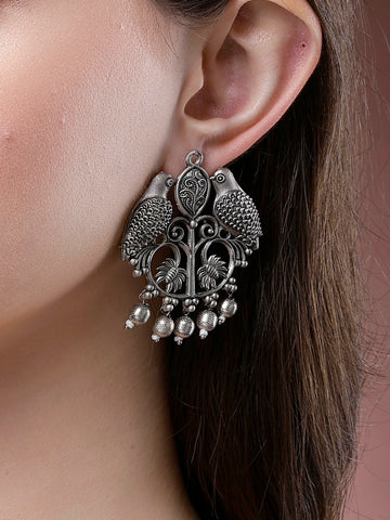 Karatcart Oxidised Silver Bird Design Dangler Earrings for Women