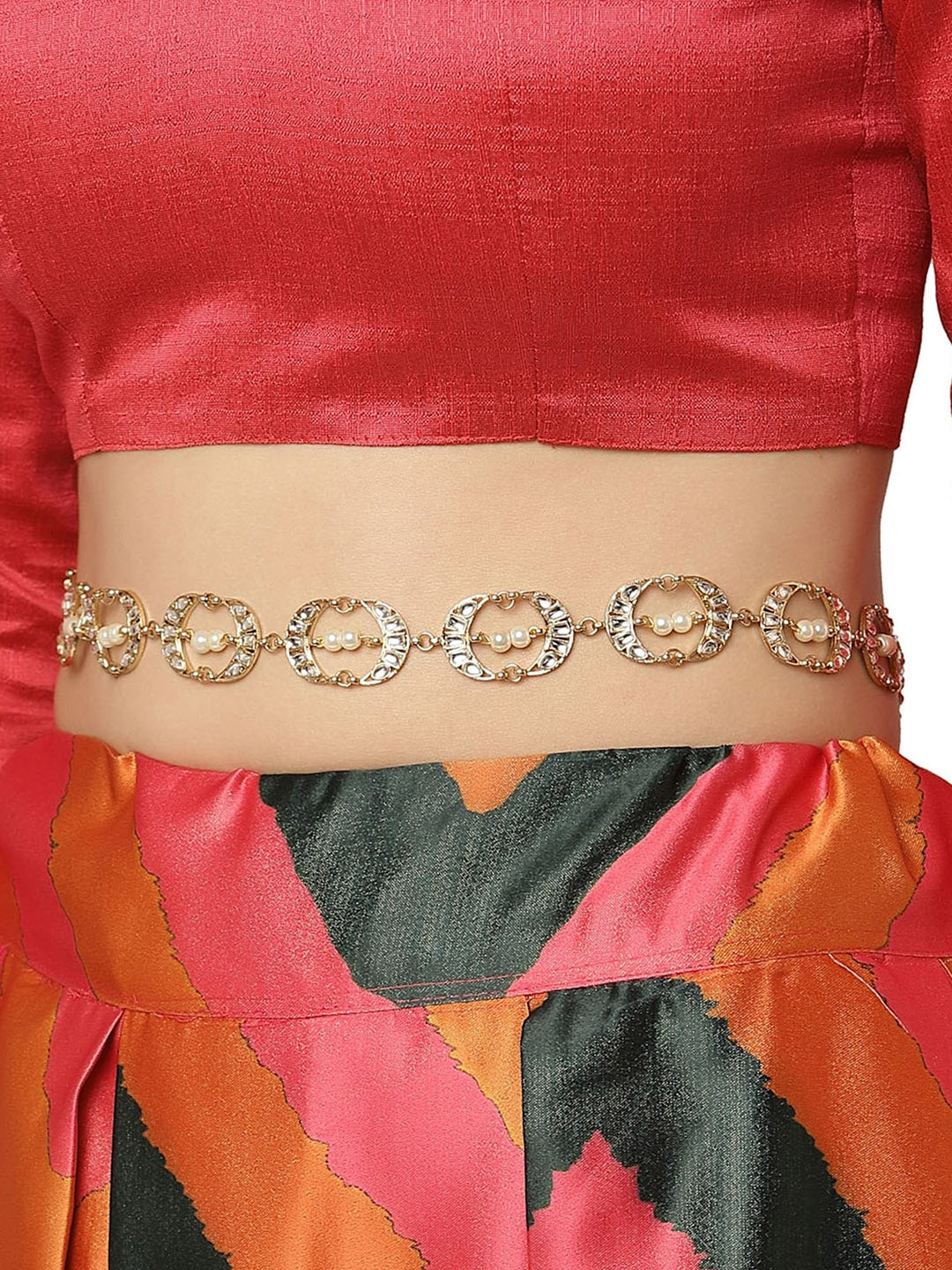 Gold-Plated & White Kundan-Studded Kamarbandh