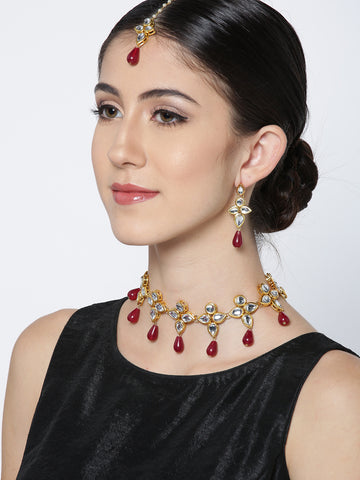 Karatcart Gold-Plated Handcrafted Kundan Necklace Set