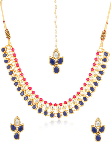 Pink and Blue Kundan Classic Necklace set