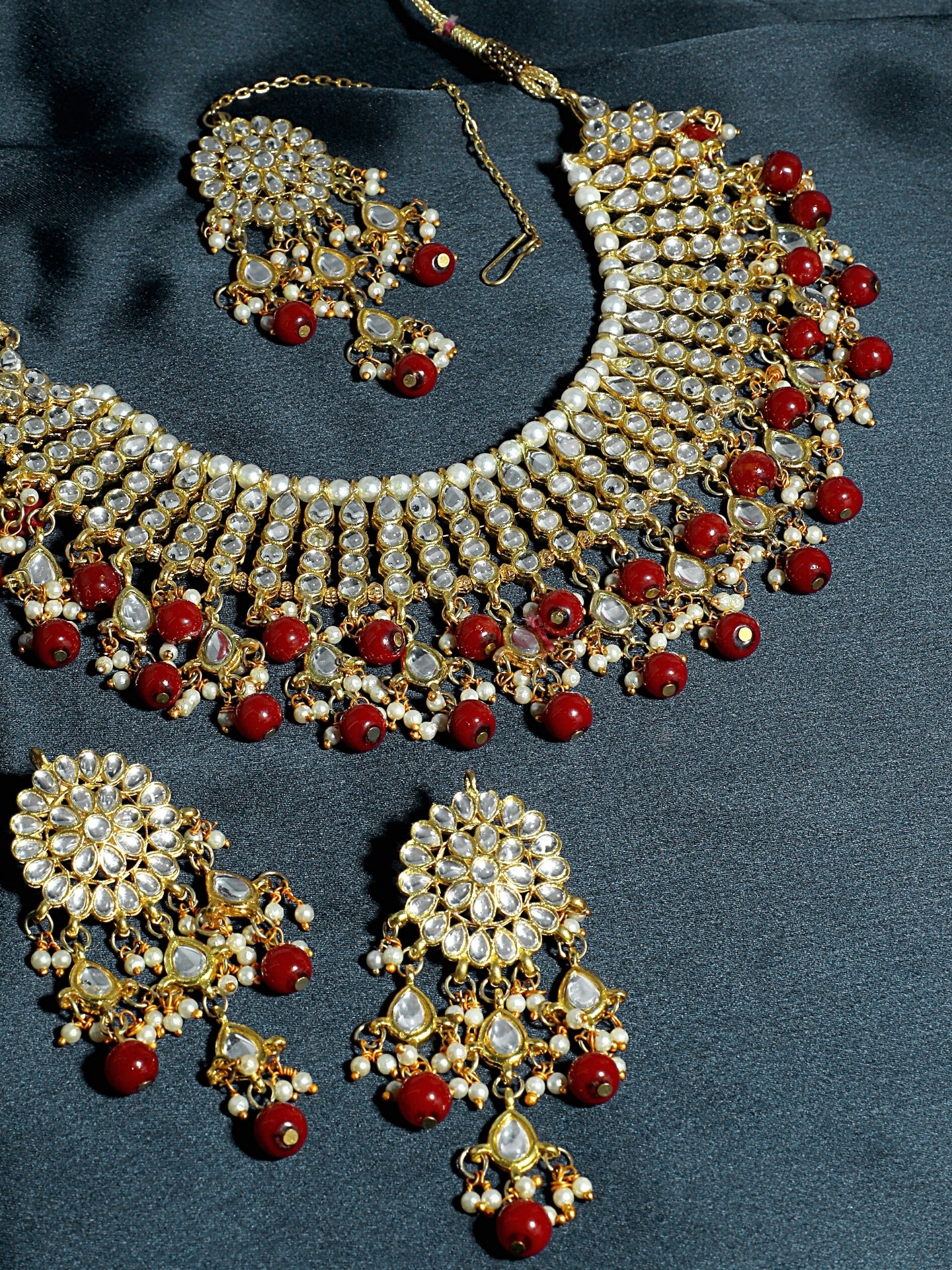 Partywear Traditional Kundan Red Choker Jewellery Set