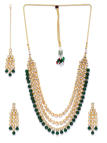 Karatcart Gold-Plated Green Kundan Jewellery Set