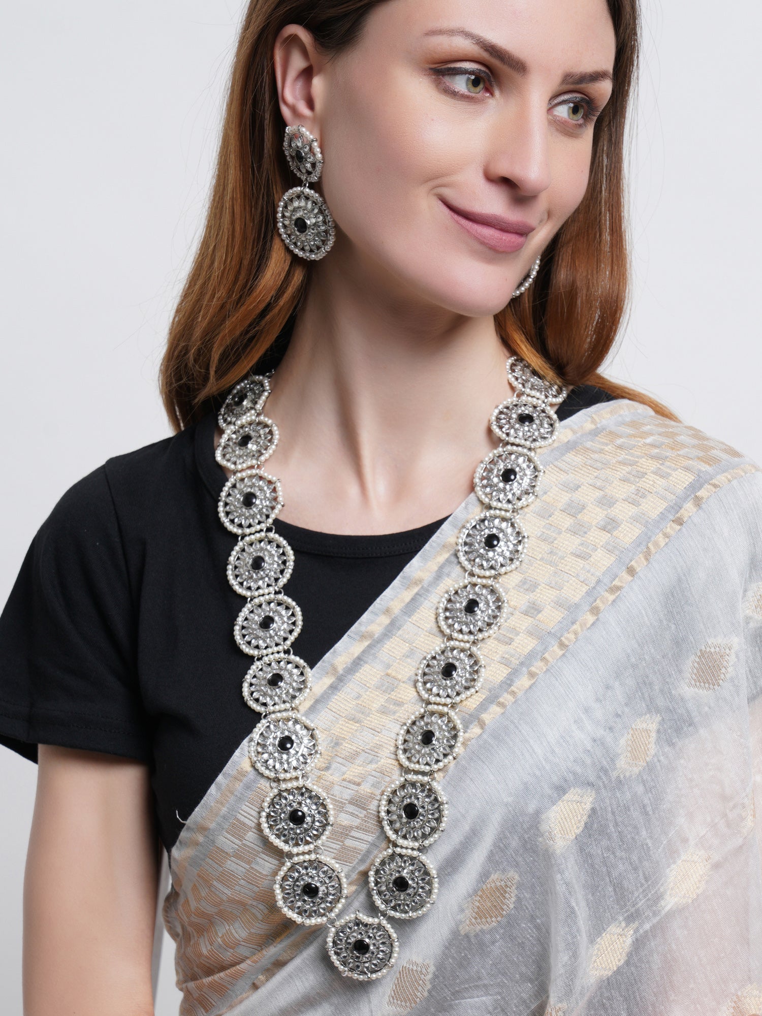 Earrings Oxidised Silver Necklace For Saree Oxidised Silver-Plated