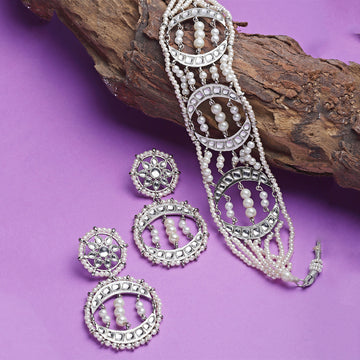 Karatcart Oxidised Silver Pearl Studded Beaded Choker Necklace Setfor Women