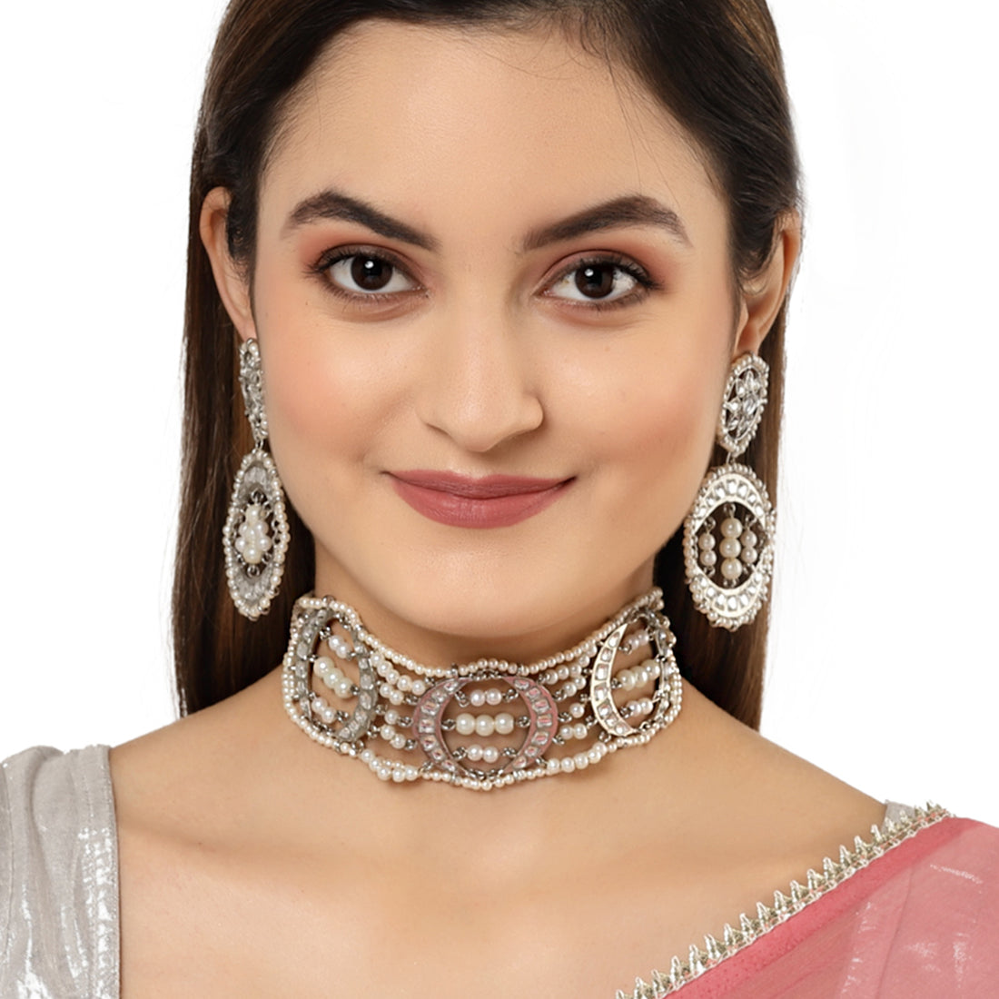 Karatcart Oxidised Silver Pearl Studded Beaded Choker Necklace Setfor Women