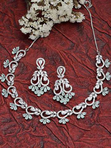 Karatcart Silver Tone Light Green AD Necklace Set for Women