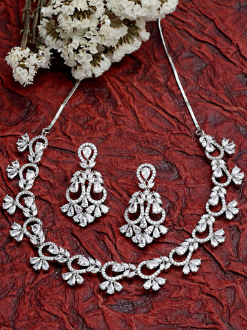 Karatcart Silver Tone American Diamond Studded Necklace Set For Women