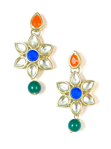 Karatcart Gold Plated Tiranga Kundan Drop Earrings for Women