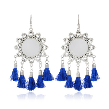 Tribal Blue Tassel Earrings